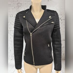 LFA Love x Fashion x Art Women Black Mesh Quilted Moto Biker Zip Jacket S